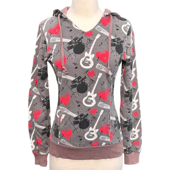 Vintage Y2K Charlotte Russe faded band music hearts sweatshirt hoodie Small - Picture 11 of 11